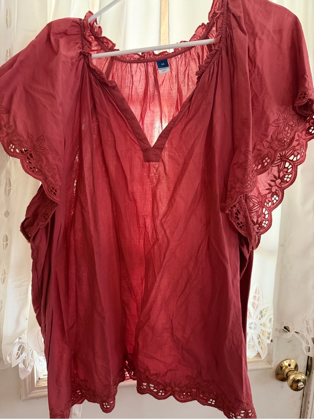 Old Navy Burgundy Embroidered V-Neck Tunic
